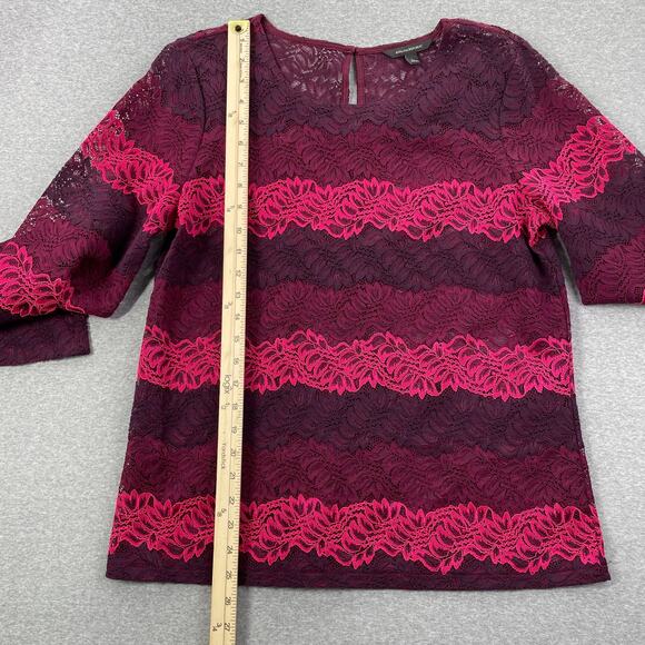 Banana Republic Top Womens L Pink Burgundy Ombre Lace Bell Sleeve Semi Sheer - Picture 6 of 12